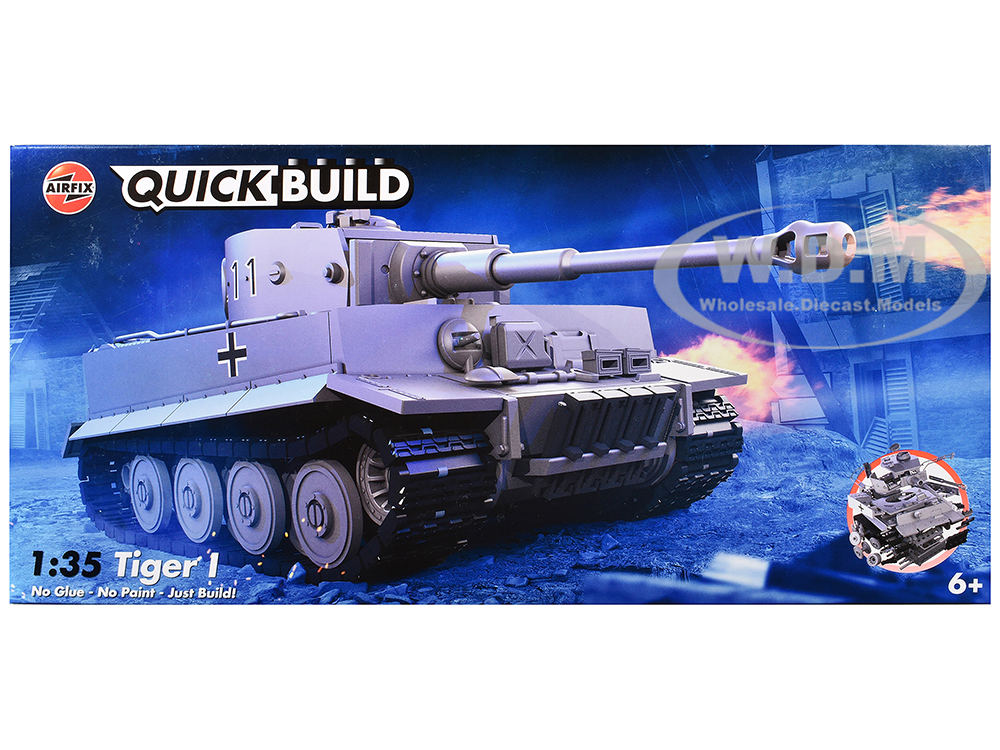 Skill 1 Model Kit Tiger I Tank German Army Snap Together Painted Plastic Model Tank Kit 1/35 Scale by Airfix Quickbuild