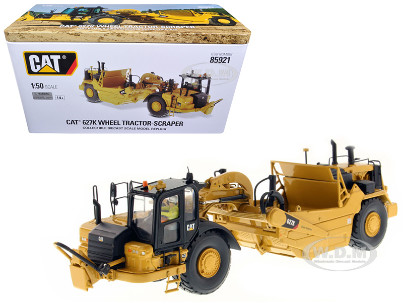 Cat Caterpillar 627k Wheel Tractor Scraper With Operator "high Line Series" 1/50 Diecast Model By Diecast Masters