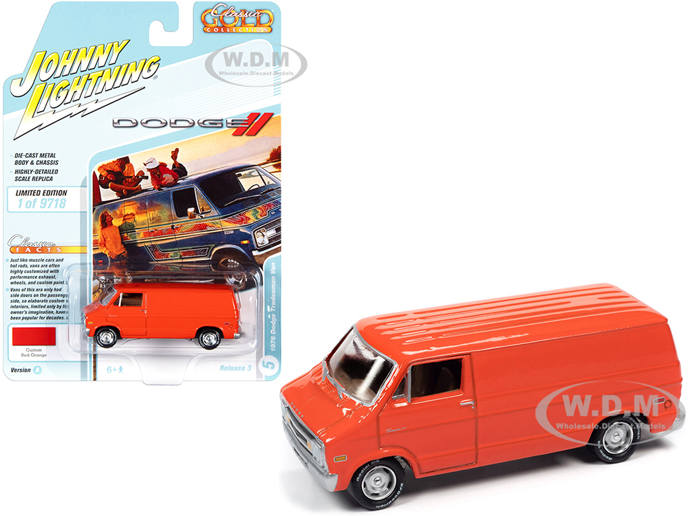 1976 Dodge Tradesman Van Custom Red-Orange Classic Gold Collection Series Limited Edition to 9718 pieces Worldwide 1/64 Diecast Model Car by Johnny Lightning