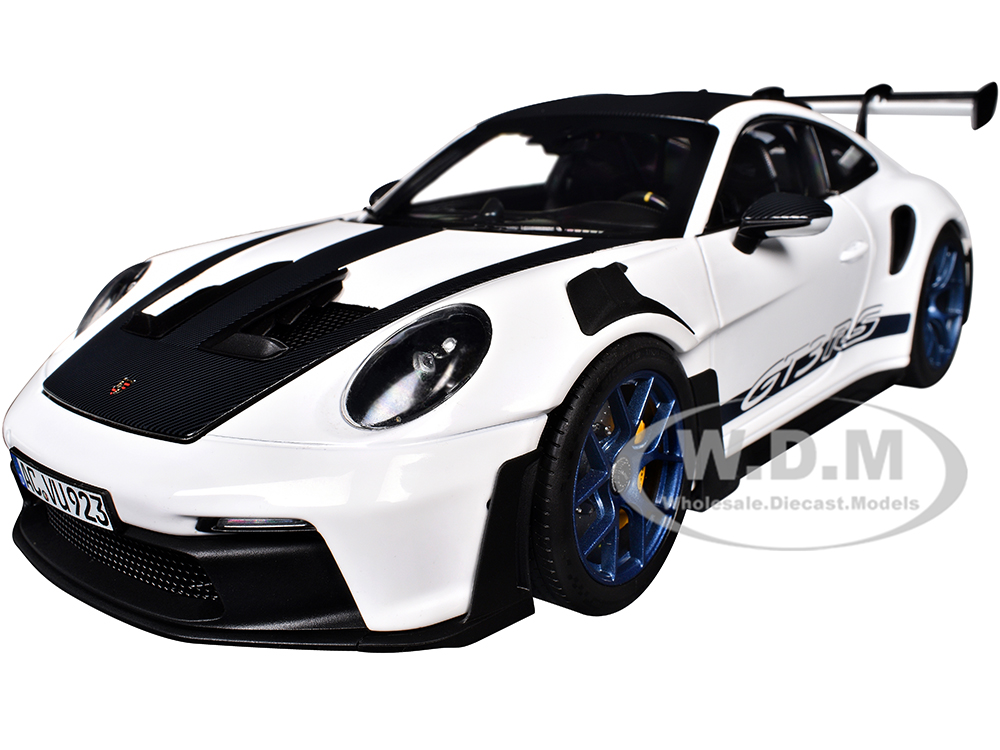 2022 Porsche 911 GT3 RS Weissach Package White with Carbon Top and Indigo Blue Wheels 1/18 Diecast Model Car by Norev