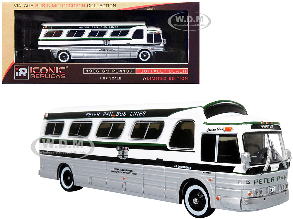 1966 GM PD4107 Buffalo Coach Bus Peter Pan Bus Lines Destination: Providence (Rhode Island) Vintage Bus & Motorcoach Collection 1/87 Diecast Model by Iconic Replicas