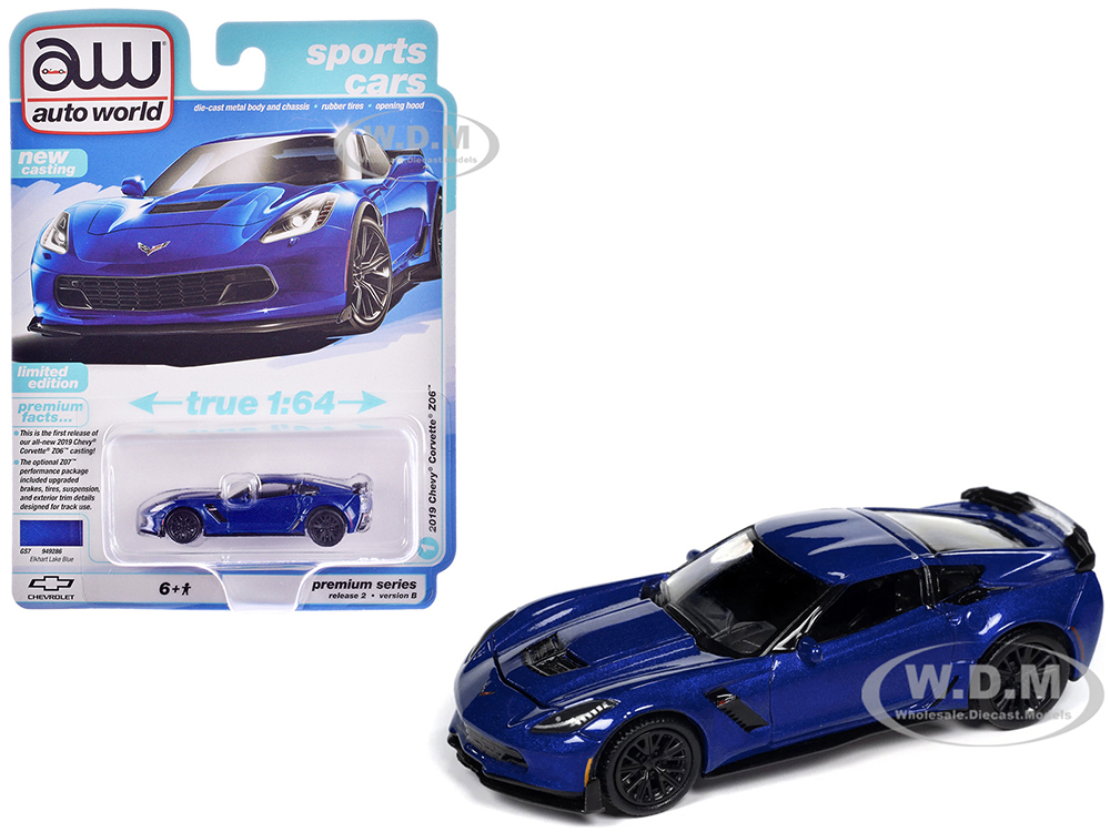 2019 Chevrolet Corvette Z06 Elkhart Lake Blue Metallic "Sports Cars" Series 1/64 Diecast Model Car by Auto World