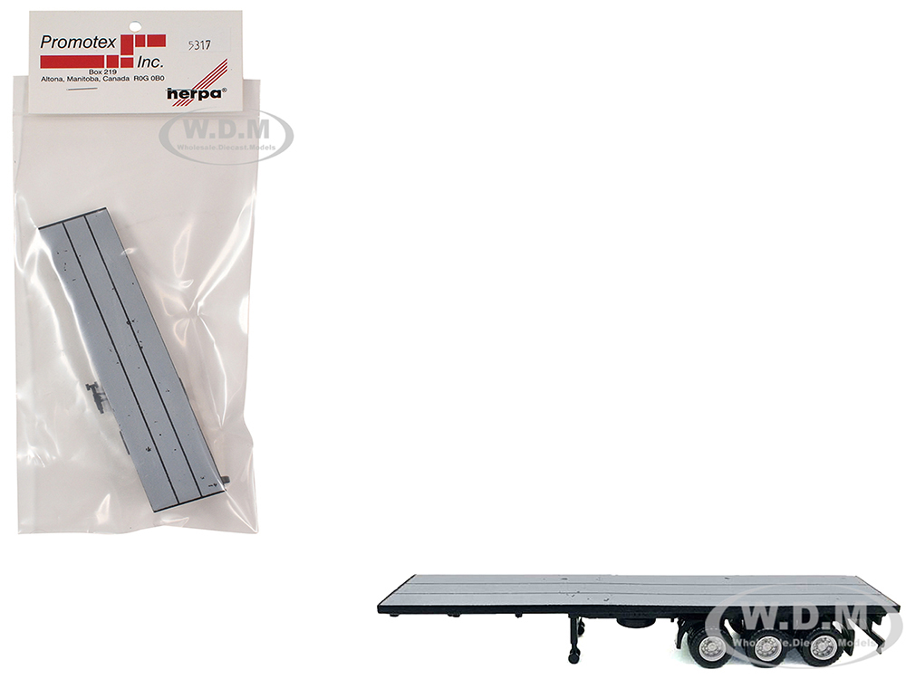 40ft 3-Axle Flatbed Trailer Gray Top 1/87 (HO) Plastic Model by Promotex