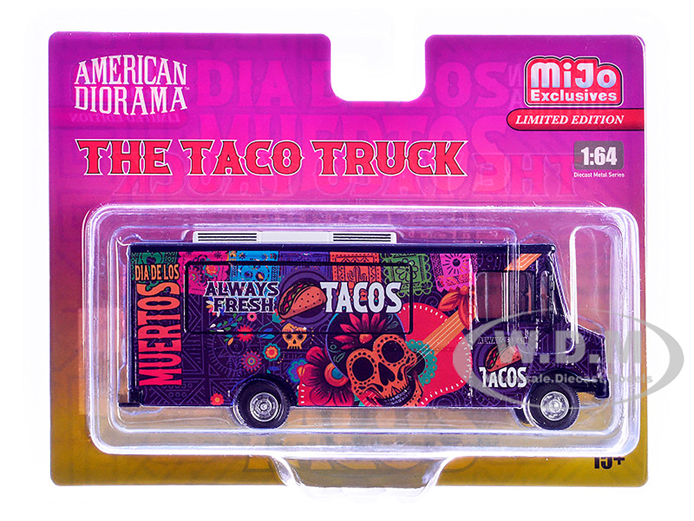 Food Truck "The Taco Truck" Purple with Graphics 1/64 Diecast Model by American Diorama