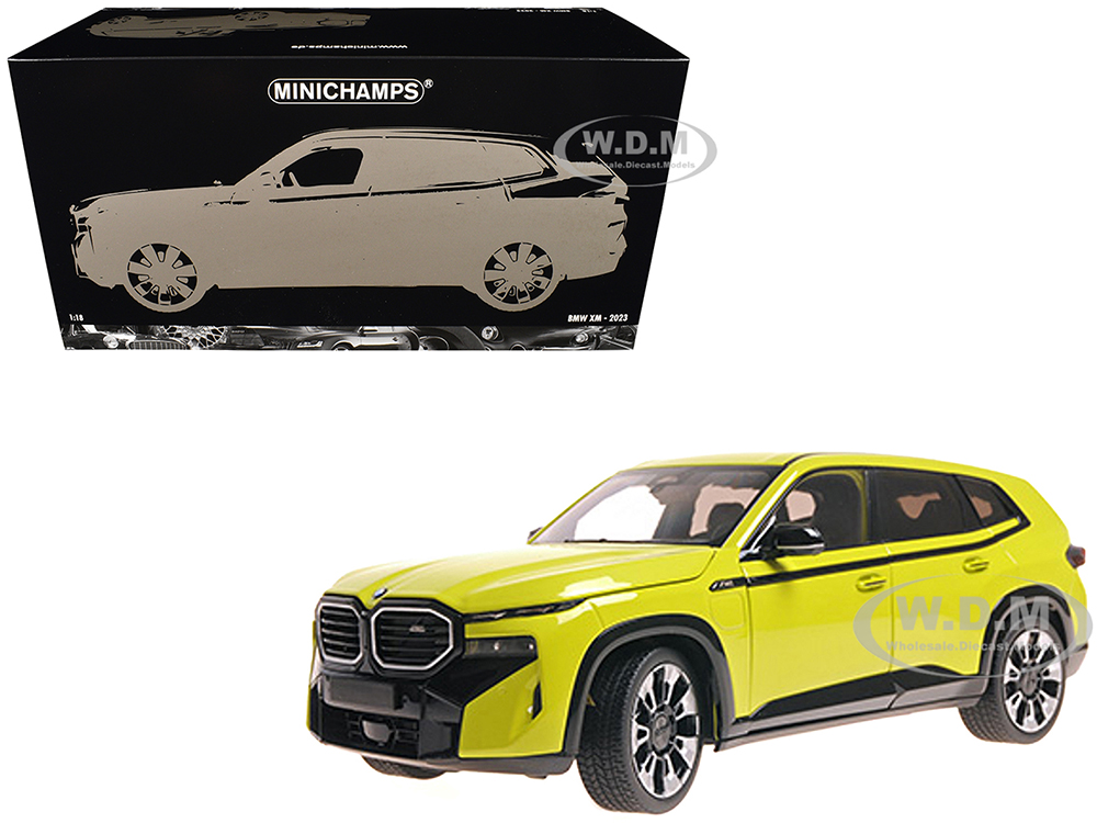 2023 BMW XM Yellow with Black Stripes 1/18 Diecast Model Car by Minichamps