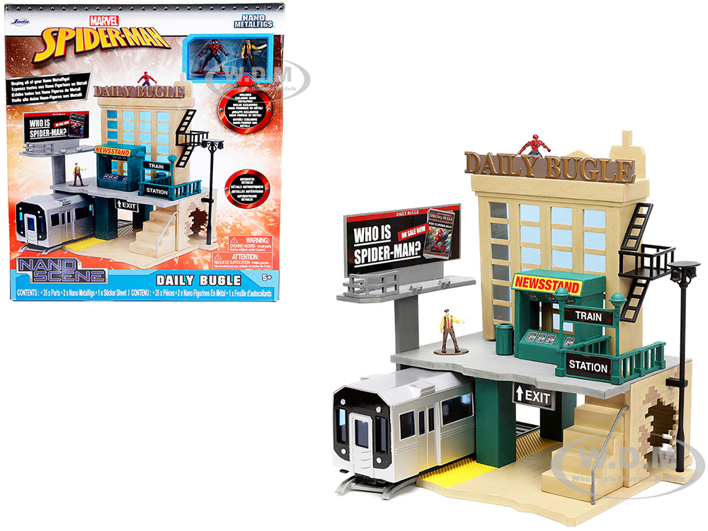 Daily Bugle and Subway Diorama Set with Spider-Man and J. Jonah Jameson Diecast Figures Marvels Spider-Man Nano Scene Series Models by Jada