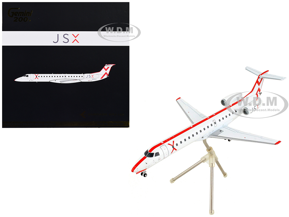 Embraer ERJ-145 Commercial Aircraft "JetSuiteX" White with Red Stripes "Gemini 200" Series 1/200 Diecast Model Airplane by GeminiJets
