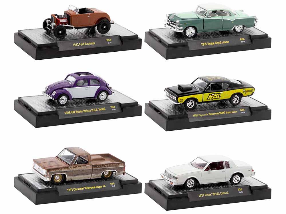 Auto-Thentics 6 piece Set Release 88 IN DISPLAY CASES Limited Edition 1/64 Diecast Model Cars by M2 Machines