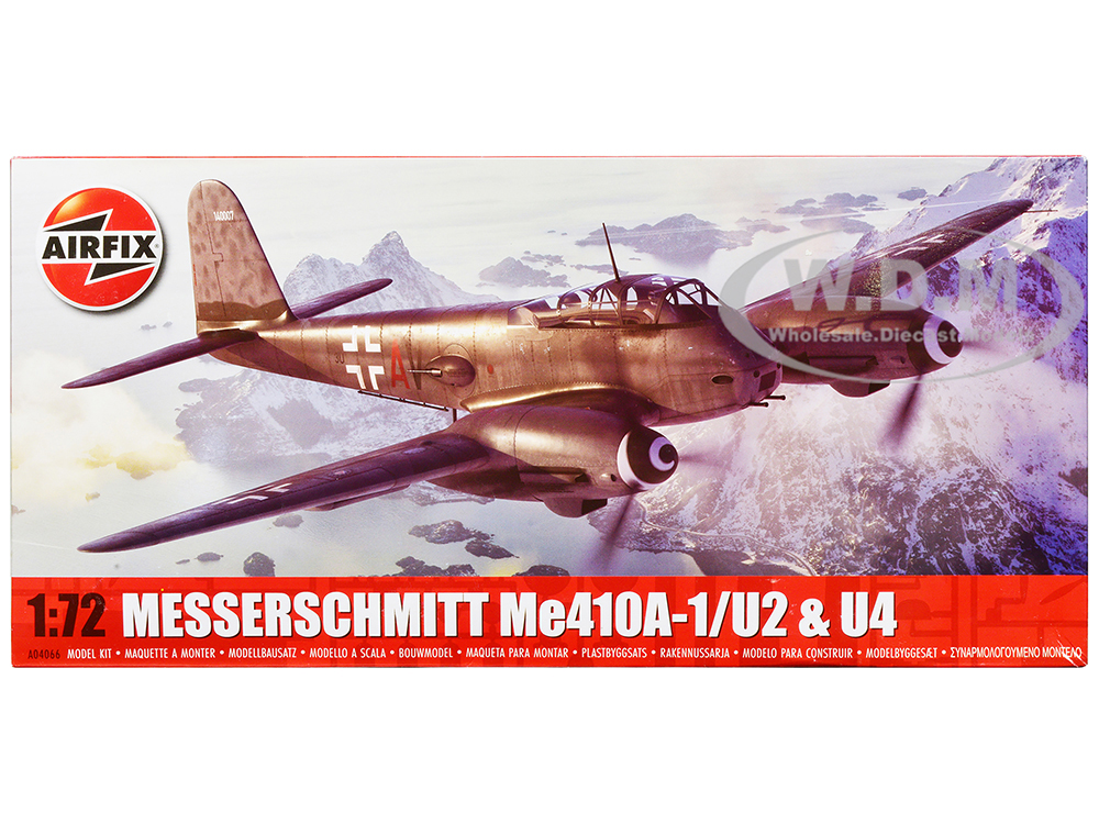 Level 2 Model Kit Messerschmitt Me410A-1/U2 & U4 Fighter-Bomber Aircraft with 2 Scheme Options 1/72 Plastic Model Kit by Airfix