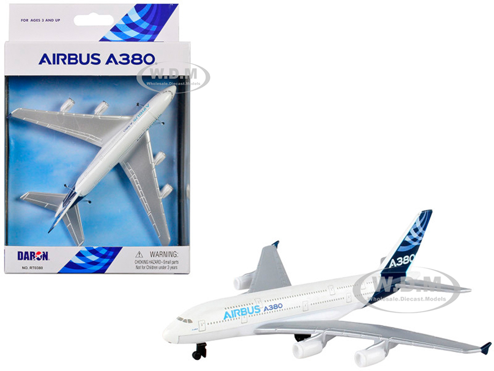 Airbus A380 Commercial Aircraft "Airbus" White with Blue Tail Diecast Model Airplane by Daron