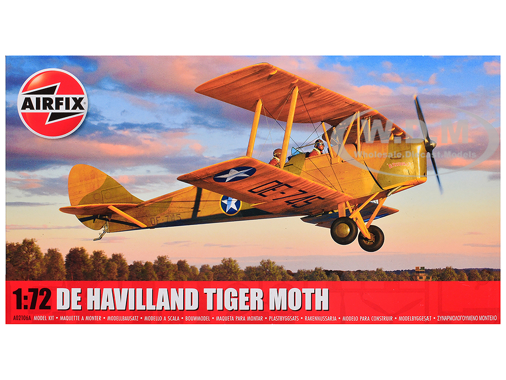 Level 2 Model Kit De Havilland Tiger Moth Aircraft with 2 Scheme Options 1/72 Plastic Model Kit by Airfix