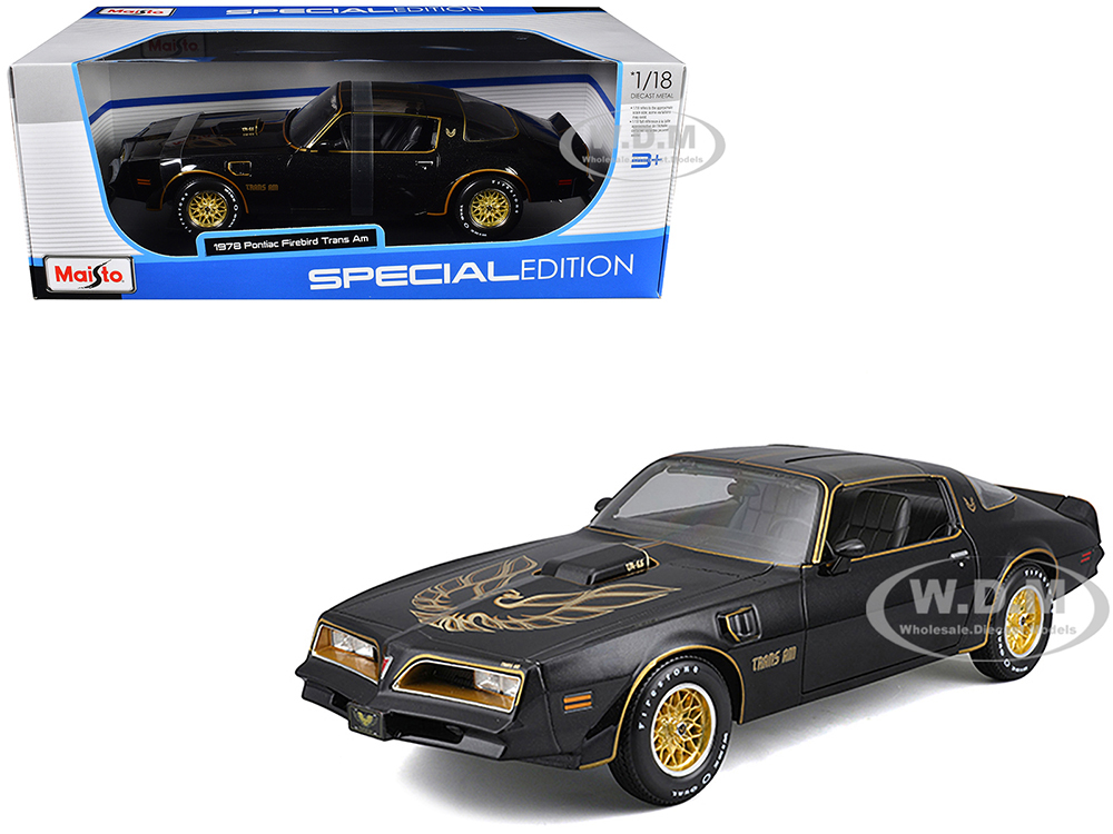 1978 Pontiac Firebird Trans Am Black Metallic with Hood Graphics Special Edition Series 1/18 Diecast Model Car by Maisto