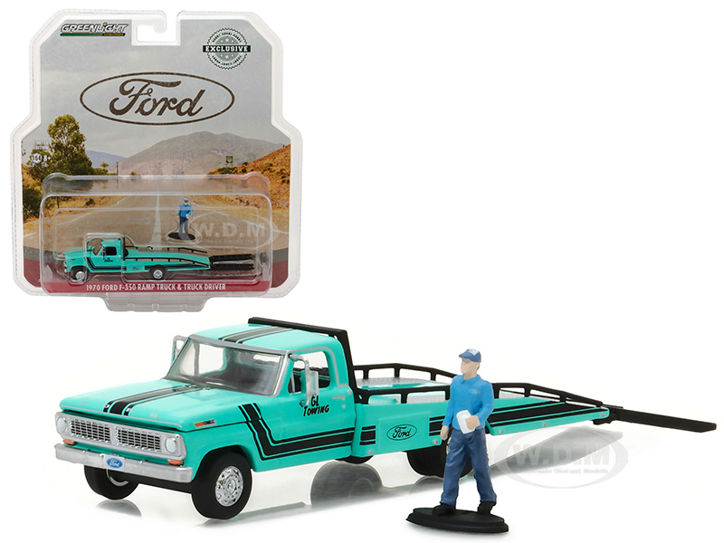 1970 Ford F-350 Ramp Truck With Truck Driver Figure Hobby Exclusive 1/64 Diecast Model Car By Greenlight