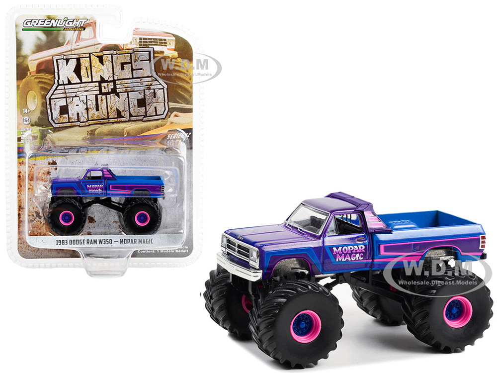 1983 Dodge Ram W350 Monster Truck Purple and Blue "Mopar Magic" "Kings of Crunch" Series 12 1/64 Diecast Model Car by Greenlight