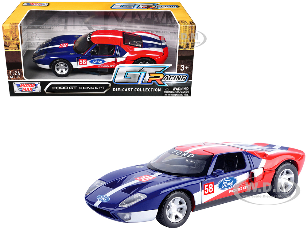 Ford GT Concept #58 Blue and Red with White Stripes GT Racing Series 1/24 Diecast Model Car by Motormax